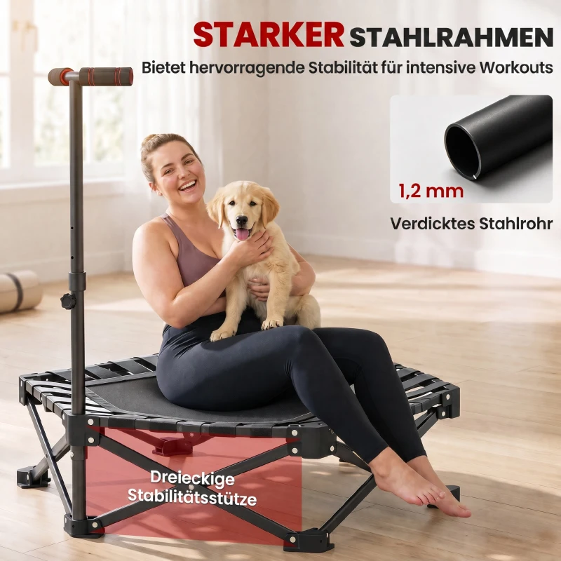 SPORTNOW Fitness-Trampolin mit verstellbarem T-Griff, faltbar, Tragetasche, 180 kg Belastbarkeit, Stahl, Kunststoff, Schwarz