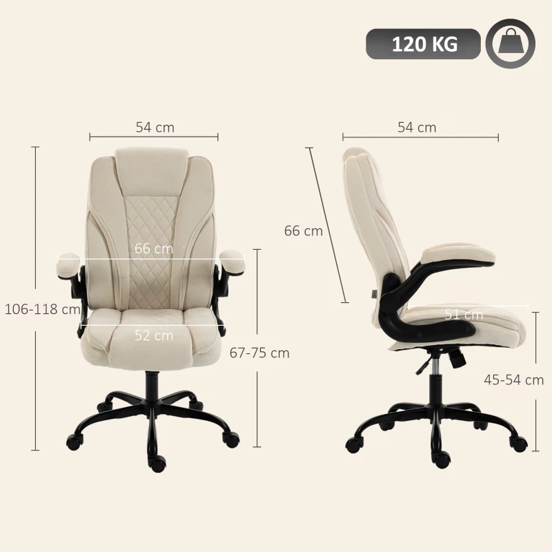 HOMCOM Office Chair, Ergonomic Desk Chair with Flip-up Armrest, Pocket Springs, Swivel Wheels, Adjustable Height, Beige