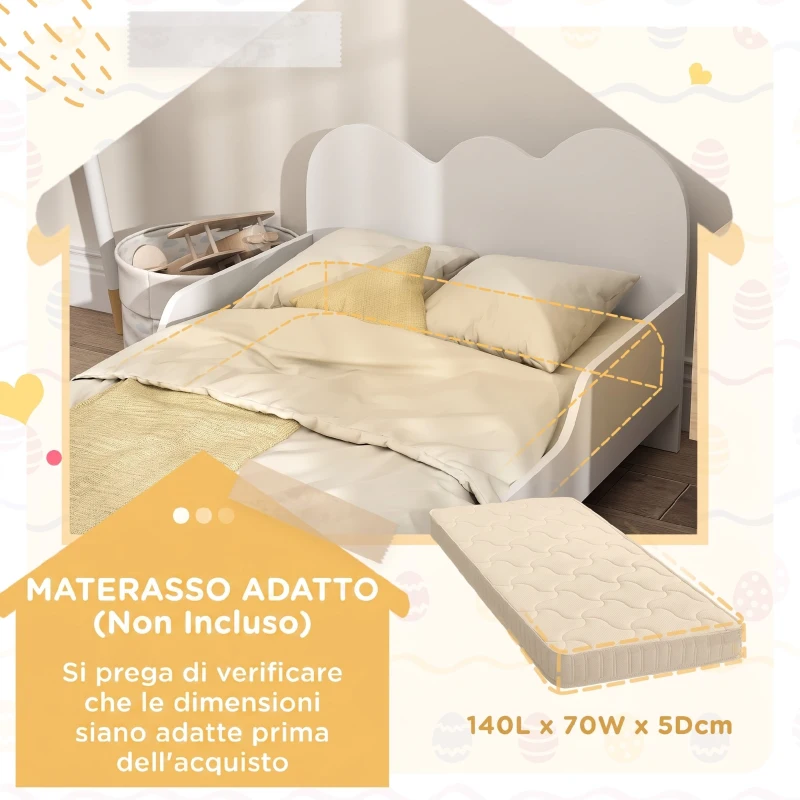 AIYAPLAY Letto Montessori per Bambini 3-8 Anni, 143.5x74.5 cm con Sponde Anti-Caduta, Forma di Nuvola in Legno, Bianco
