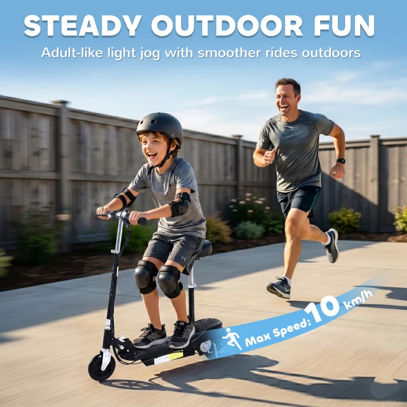 HOMCOM Powered Powered Scooter Ride-On, with Brakes, Adjustable Seat, Adjustable Handlebars, Black