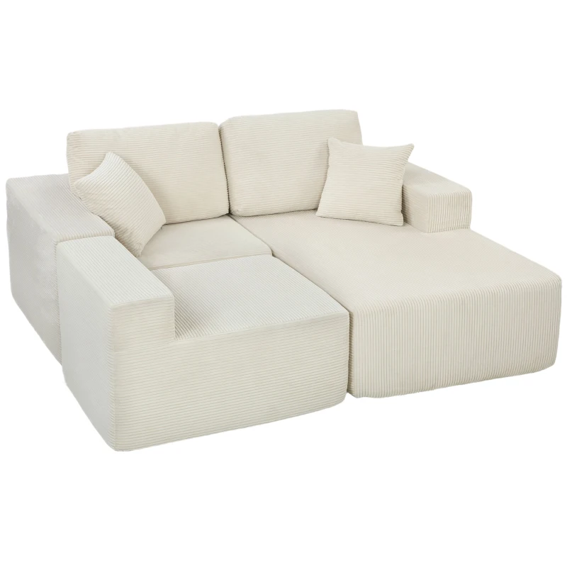 HOMCOM Canapé d'angle modulable 2 en 1, 267cm, canapé-lit 3 places en velours côtelé, larges assise et accoudoirs, crème
