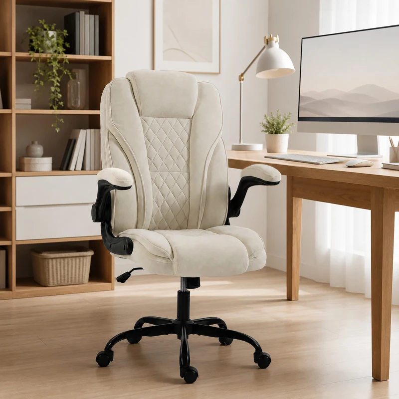 HOMCOM Office Chair, Ergonomic Desk Chair with Flip-up Armrest, Pocket Springs, Swivel Wheels, Adjustable Height, Beige