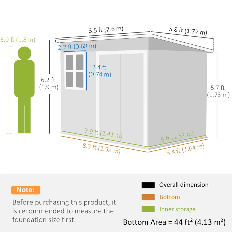 Outsunny 8.5 x 6ft Storage Shed Galvanised Steel Garden Shed, Metal Shed with Foundation Kit, Window, Lockable Wide Doors and Air Vents for Outdoor Patio, Light Grey