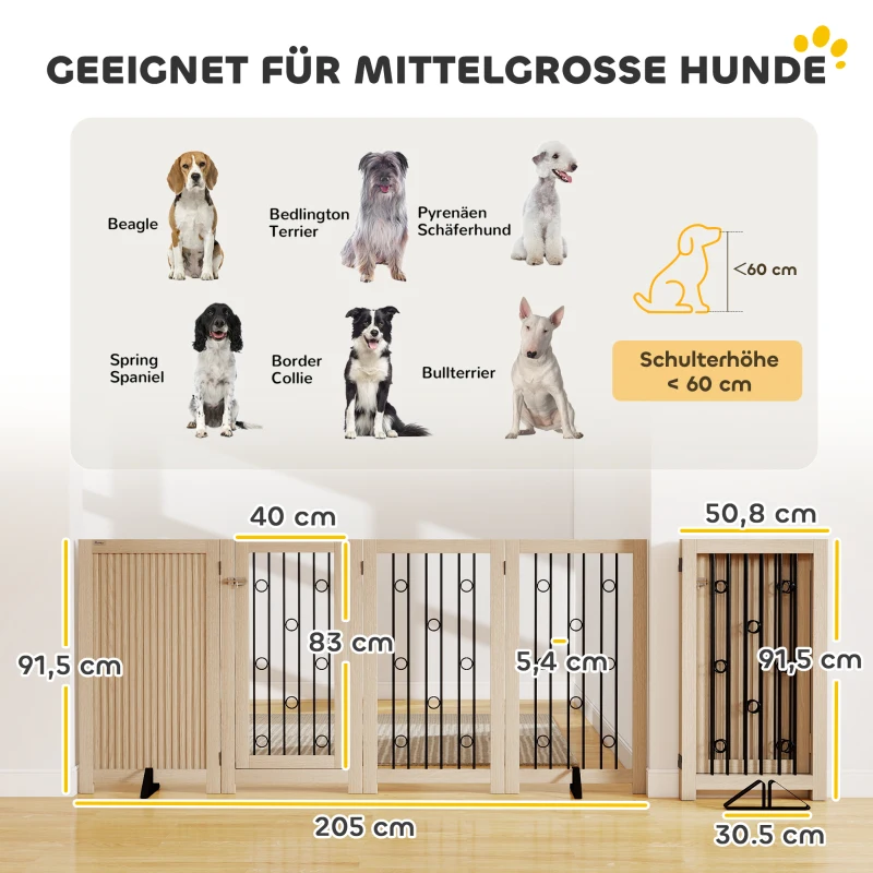 PawHut Freistehendes Haustiertor, Hundegitter mit Tür, 4 Paneele, für Flur, Treppe, Türrahmen, MDF, Stahl