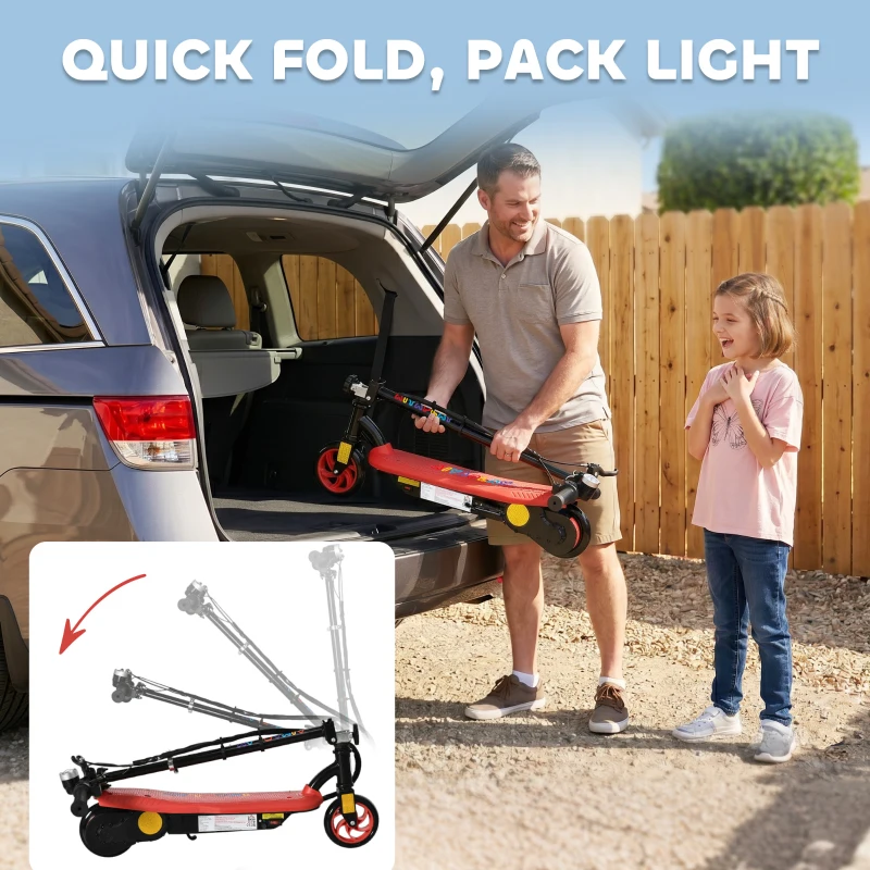 HOMCOM Foldable Electric Scooter, with LED Lights, for Ages 7-14 Years, Red
