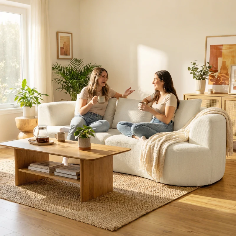 HOMCOM Canapé 3 places en chenille 260 cm, canapé salon, assise large, 3 coussins, pas de montage nécessaire, crème