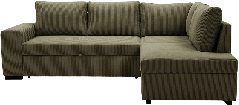 Canapé d'angle convertible réversible - 4/5 places - NIRVANA - Tissu velours cotelé Kaki - Coffre de rangement - 247 x 87 x 183 cm