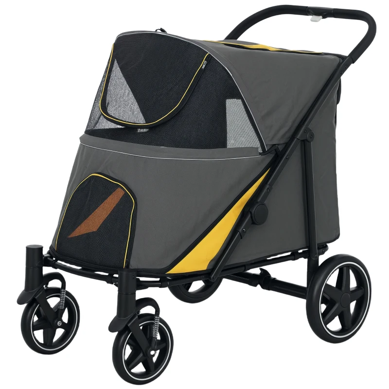 PawHut Hondenbuggy voor Middelgrote en Oudere Honden, Opvouwbare, Donkergrijs, 112 x 65 x 100 cm(m-11)