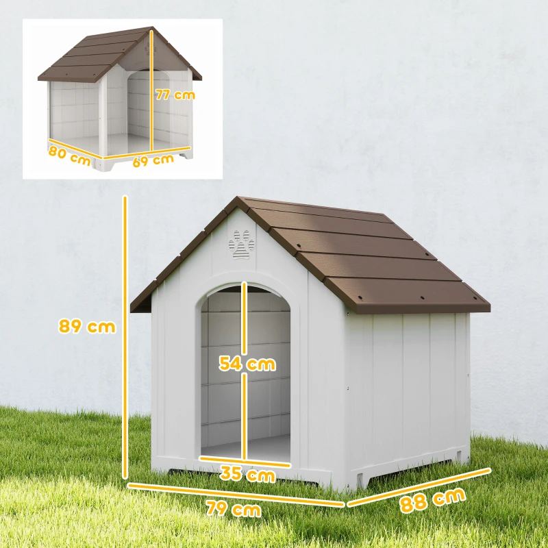 PawHut Niche pour chien extérieur, maison chien en polypropylène imperméable, ventilé, plancher surélevé, gris clair