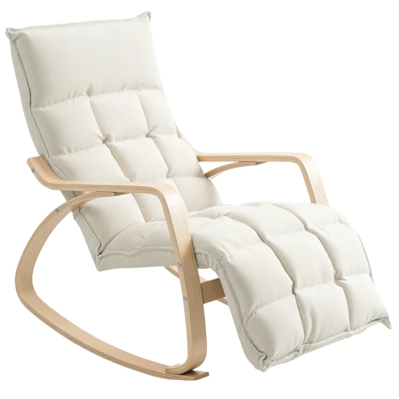 HOMCOM Sillón mecedor acolchado, sillón de relajación con reposabrazos y armazón de acero, para salón, dormitorio, blanco crema