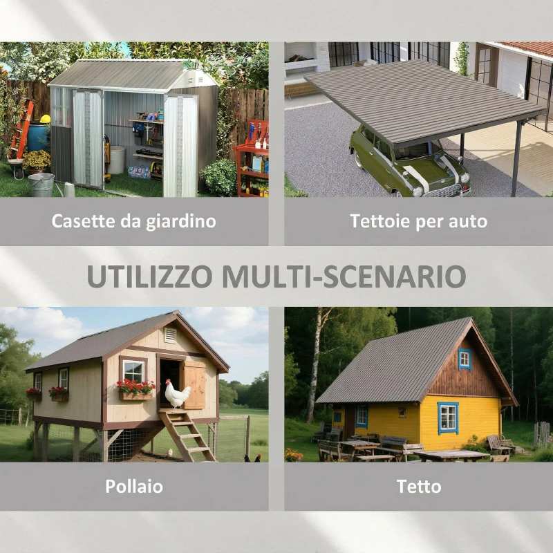 Outsunny Set 12 Pannelli di Ricambio 129x45 cm per Casette da Giardino in Acciaio Zincato Grigio