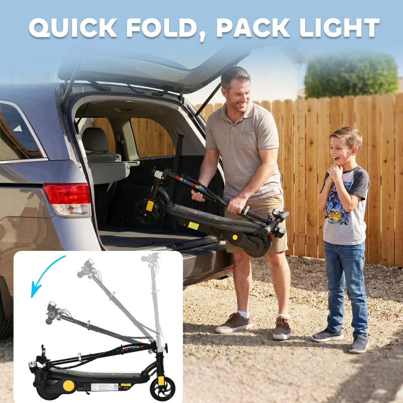 HOMCOM Foldable Electric Scooter, with LED Lights, for Ages 7-14 Years, Black