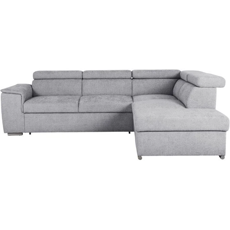 Canapé d'angle convertible réversible - 5 places - DAYTONA - Tissu texturé gris perle - Coffre - 260 x 216 x 94 cm