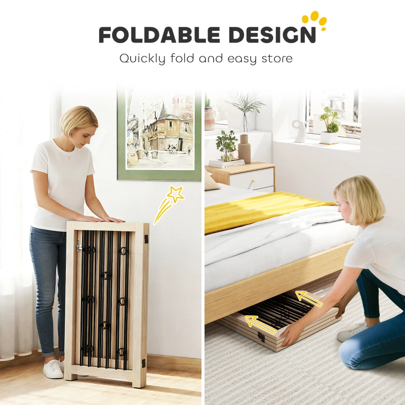 PawHut 4 Panel Freestanding Pet Gate, Indoor Dog Barrier with Lockable Door, Support Feet, 360° Flexible Hinges, Oak