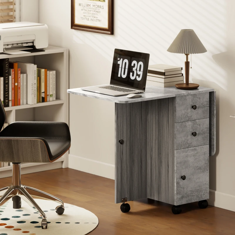 HOMCOM Multi-Storage Six-Person Drop Leaf Dining Table - Mixed Grey