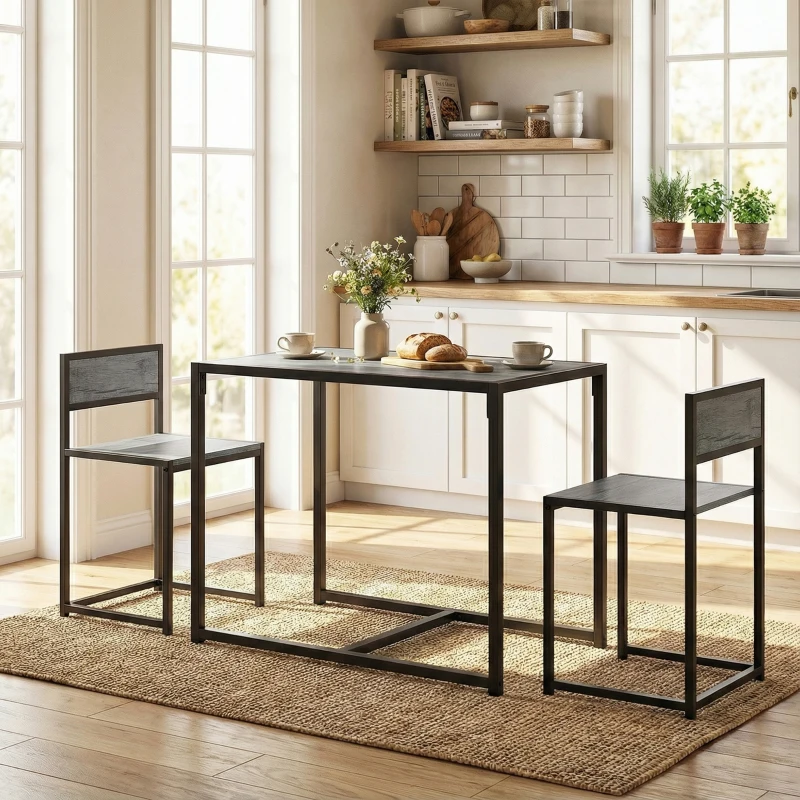 HOMCOM 3 Piece Table Stool Set - Charcoal Grey Wood-Effect