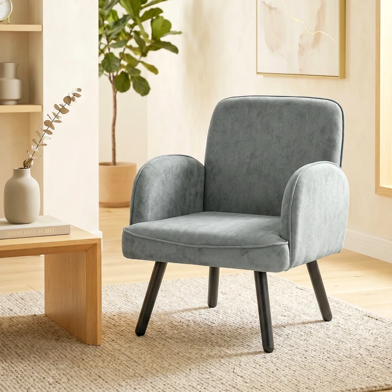HOMCOM Lounge Chair Velvet Upholstered Armchair with Spring Cushion for Living Room Bedroom Grey