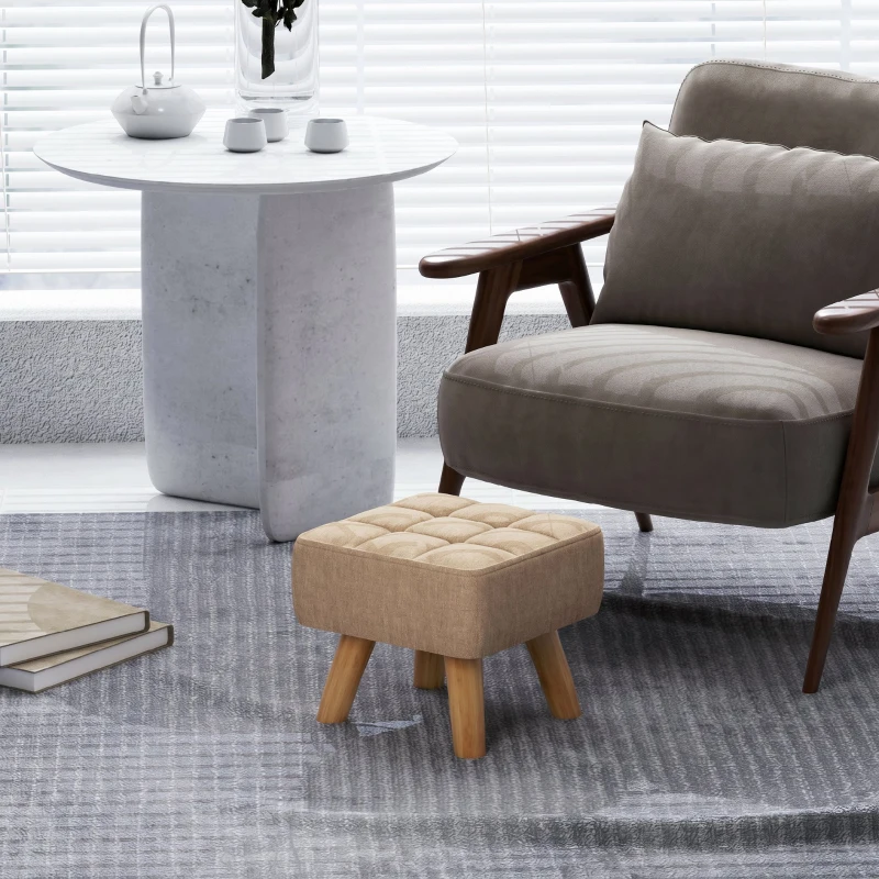 HOMCOM Pouf poggiapiedi in tessuto effetto lino, 27x27x26 cm, marrone