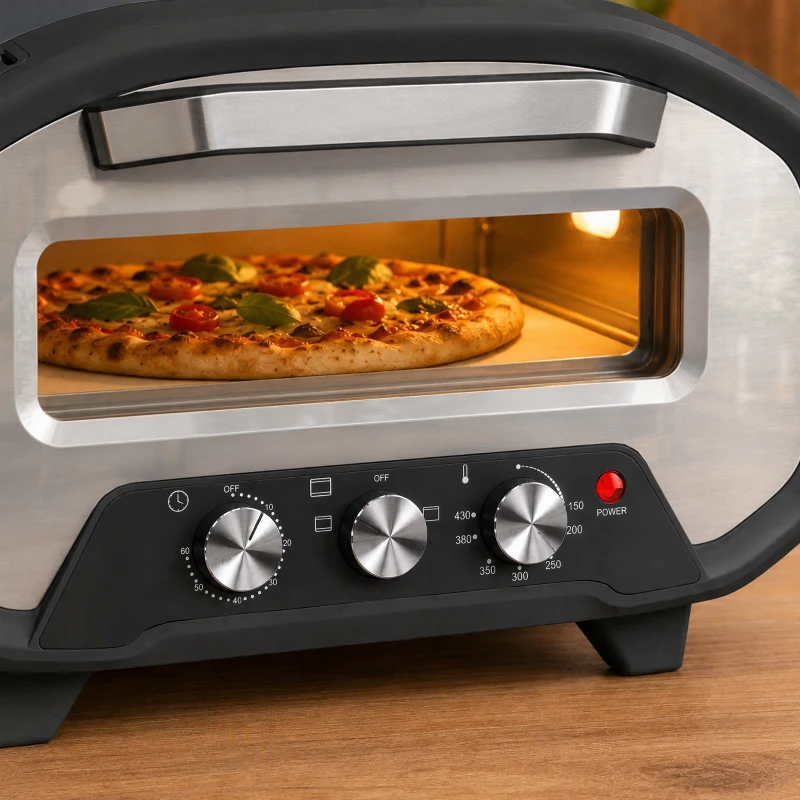 HOMCOM Electric Pizza Oven, Pizza Maker with 3 Knob Control and Ceramic Stone, Viewing Window, 2200W