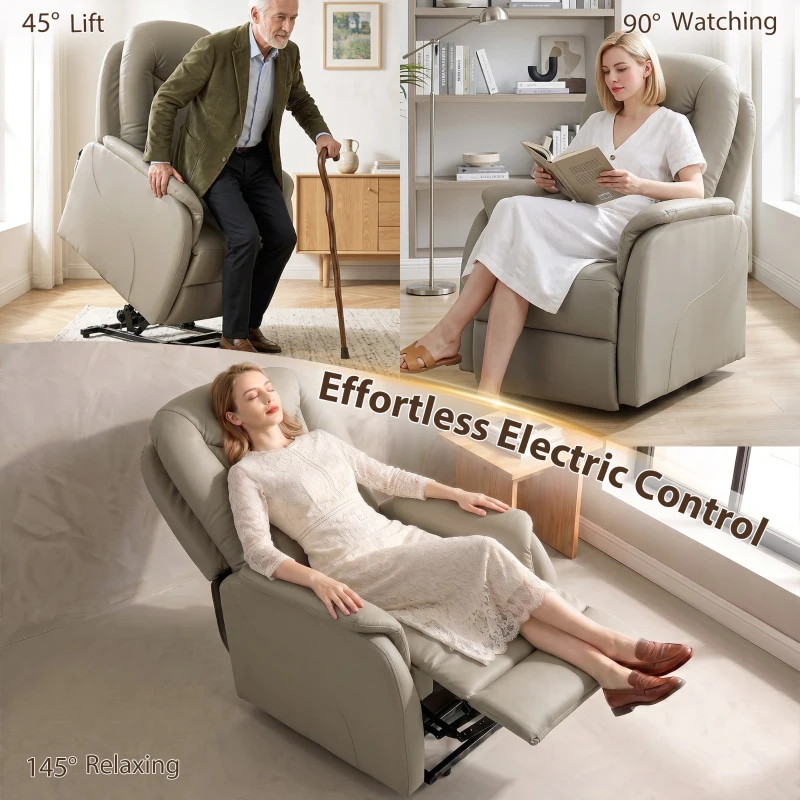 HOMCOM Fotoliu Recliner Electric cu Funcție de Ridicare, Masaj 8 Puncte, Încălzire, PU, Gri Deschis