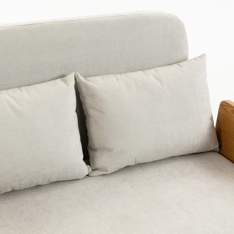 HOMCOM Sofá Cama 2 Plazas Convertible 3 en 1 Tapizado en Chenilla con Respaldo Ajustable Mesa Lateral 2 Almohadas Blanco Crema