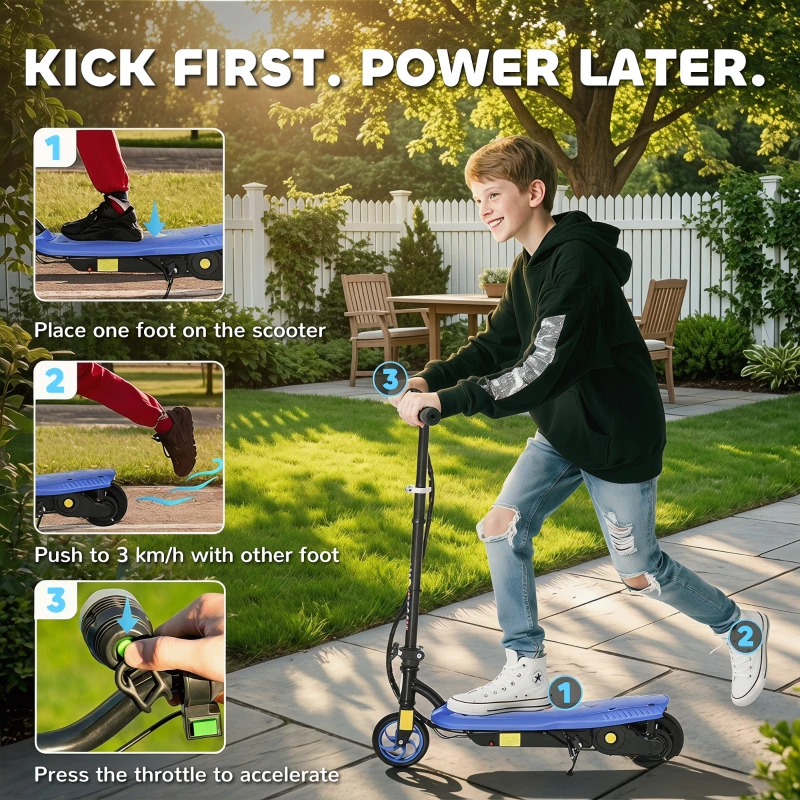 HOMCOM Foldable Electric Scooter, with LED Lights, for Ages 7-14 Years, Blue