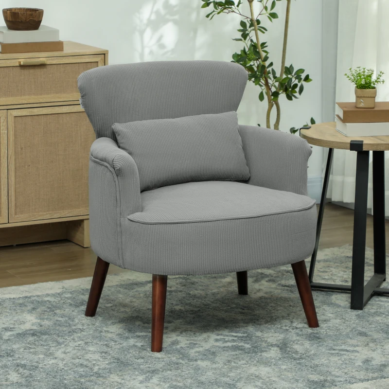 HOMCOM Corduroy Retro Accent Chair - Light Grey