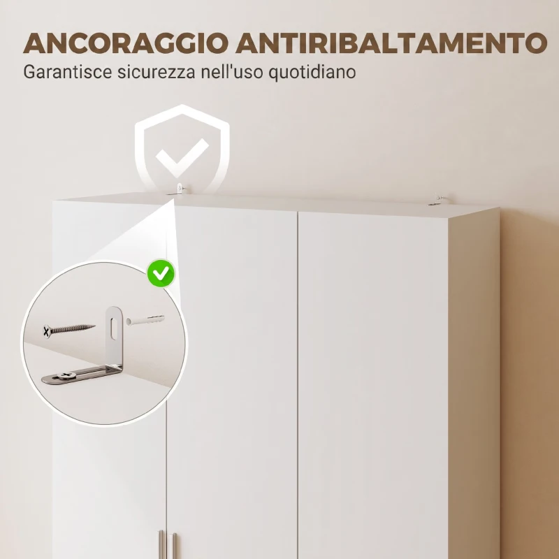 HOMCOM Armadio Guardaroba con Ripiani Regolabili e Ante Soft Close, 109x37x180 cm, Bianco