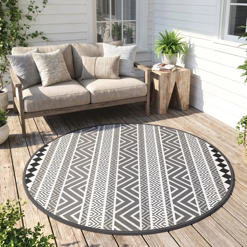 Outsunny Terrasvloerkleed voor buiten, weerbestendig, modern ontwerp, 365 cm x 274 cm x 0,3 cm, zwart + wit