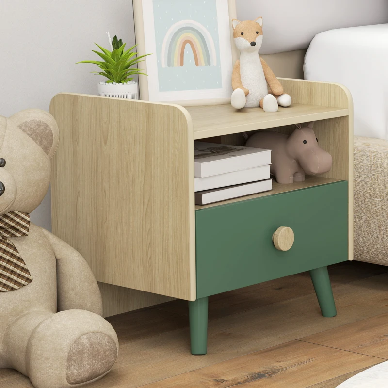 AIYAPLAY Comodino con Cassetto per Bambini 3-10 Anni in Legno e Legno di Pino, 40x32.5x40 cm, Verde