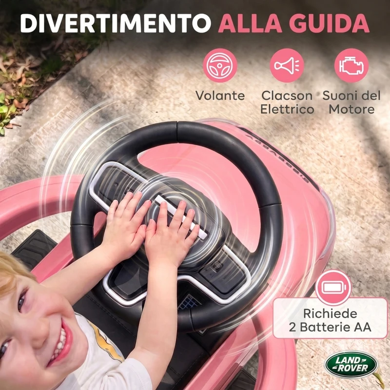 AIYAPLAY Macchina Cavalcabile Licenza Land Rover con Maniglia e Barriera, in PP e Acciaio, 84x40x94.5 cm, Rosa