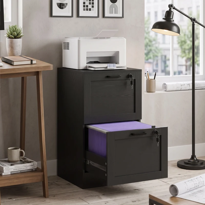 HOMCOM 2-Drawer Filing Cabinet with Lock - Black