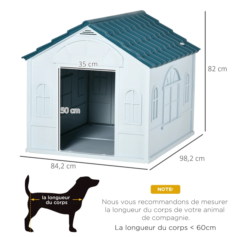 PawHut Niche pour Chien Extérieur avec Toit en Pente et Porte Avant Ouverte, pour Chiens Moyens et Grands, 84,2x98,2x82cm, Bleu