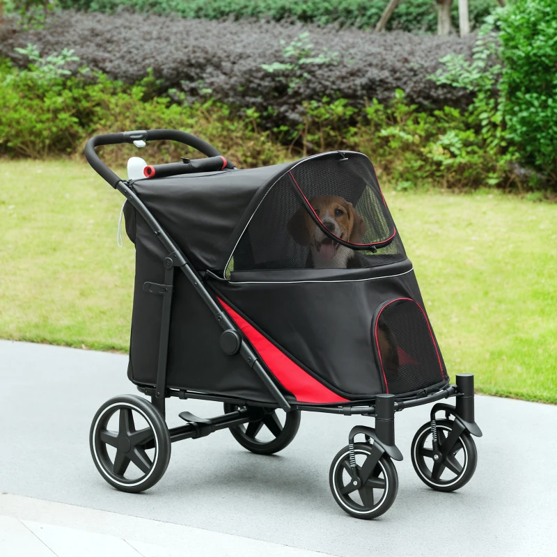PawHut Passeggino per Cani Pieghevole con Ingressi a Cerniera e Finestre a Rete, 112x67x100 cm, Rosso e Nero