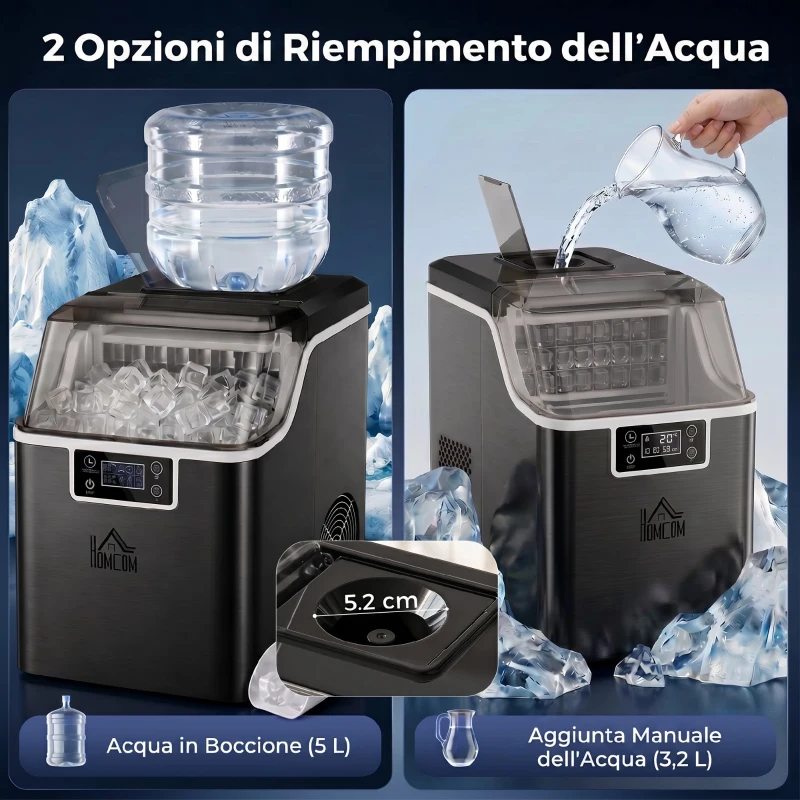 HOMCOM Macchina del Ghiaccio Autopulente da 24 Cubetti ogni 14-18 Minuti con Display LCD, 25.2x36x37.1 cm, Nero