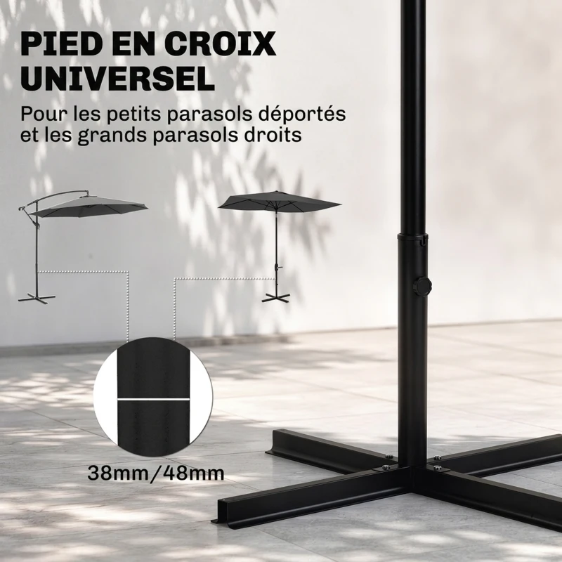 Outsunny Base de parasol support de parasol croisé en métal pour mât Ø 38 et 48 mm dim. 100L x 100l x 75H cm noir