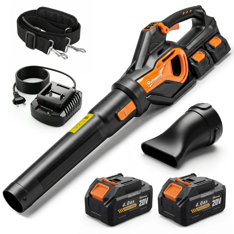 Outsunny Akku-Laubbläser 20V Kabellos Laubbläser mit 2x4.0Ah Akku & Ladegerät Turbo-Boost 162,7 km/h Blasgeschwindigkeit
