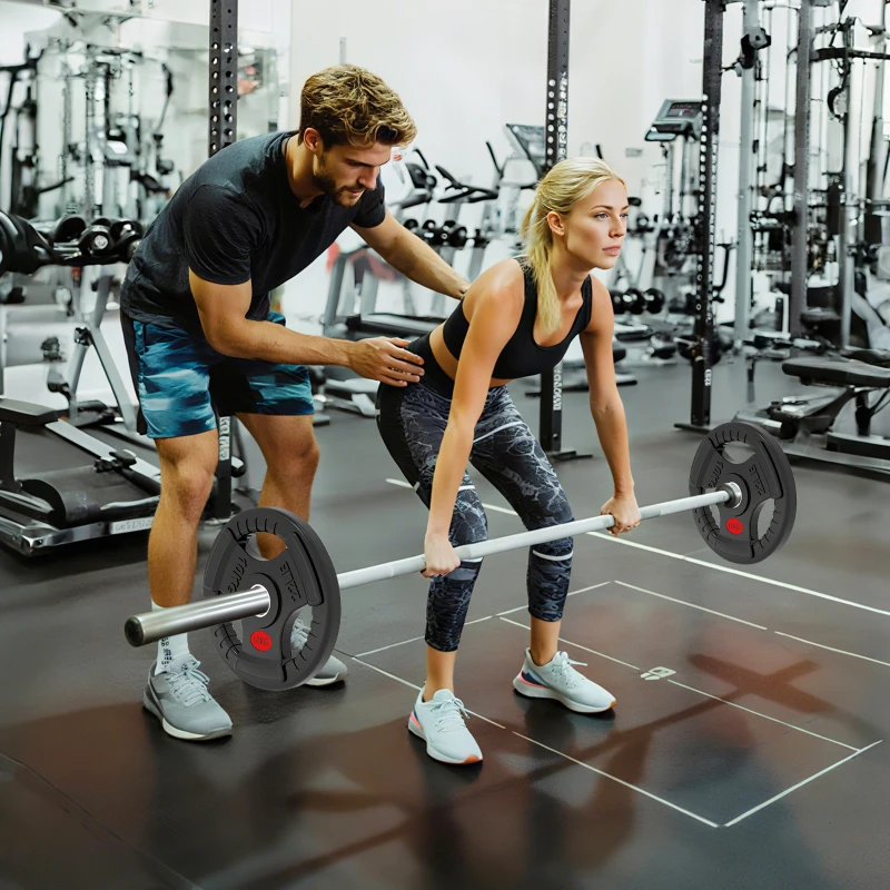 SPORTNOW Set di Dischi Pesi 2x10 kg con Foro da 5 cm e 3 Impugnature, Acciaio con Rivestimento in Plastica, Nero