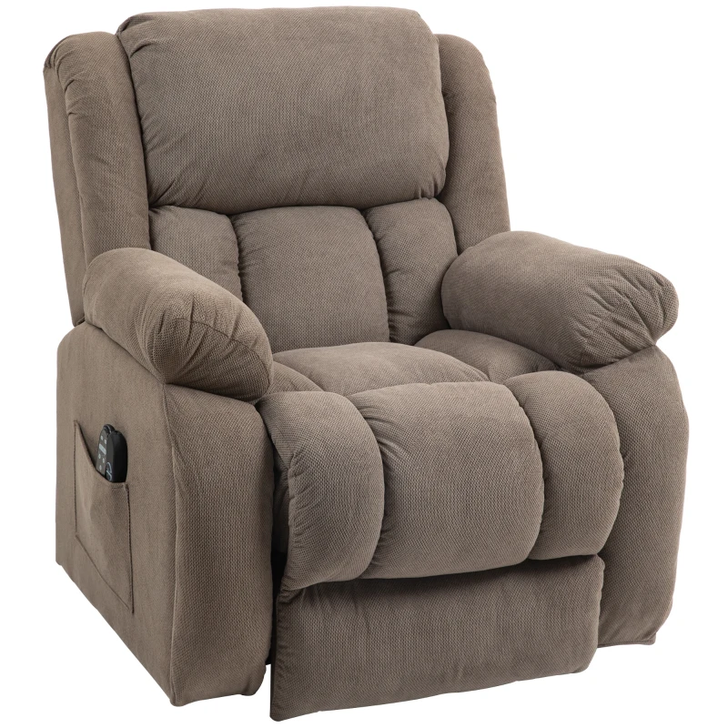 HOMCOM Poltrona Elevatória Elétrica Massagem e Aquecimento Apoio para Pés Encosto Reclinável Controle Remoto 93x104x100 cm Castanho
