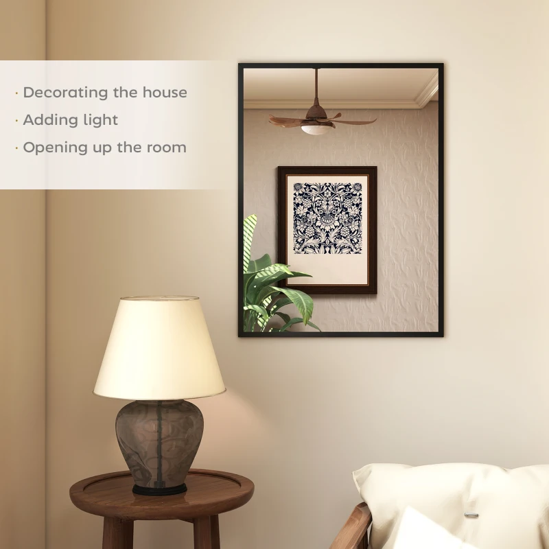 HOMCOM wandspiegel rechthoekig 76 x 101 cm, zwart houten frame, ideaal voor badkamer, woonkamer of slaapkamer