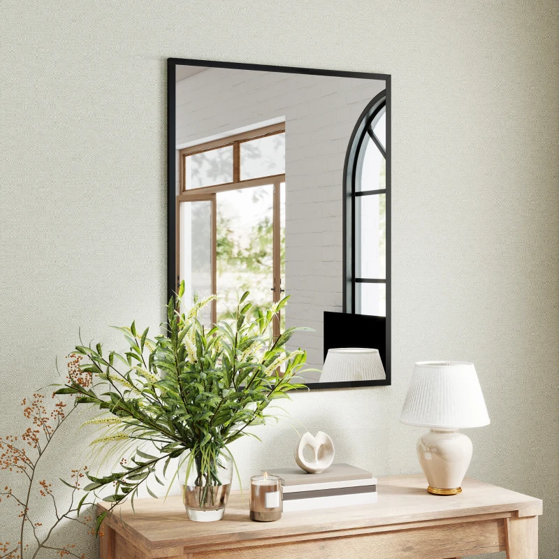 HOMCOM wandspiegel rechthoekig 76 x 101 cm, zwart houten frame, ideaal voor badkamer, woonkamer of slaapkamer