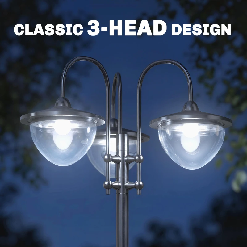Outsunny 189cm 3-head Solar Lamp Post, Street Light with Planter, Automatic-on, 6 Hour Max Outdoor Ready LED Lighting, Black