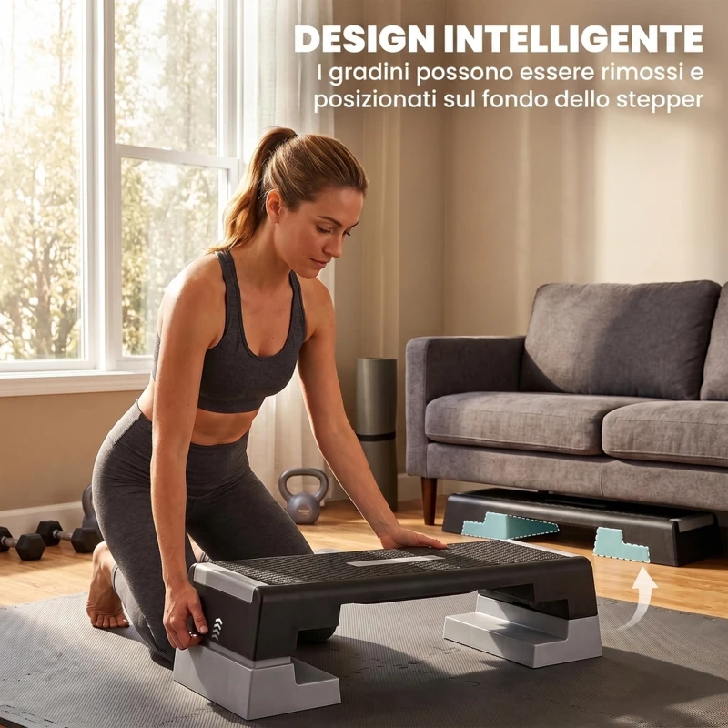 SPORTNOW Stepper ad Altezza Regolabile con Gradini Rimovibili e Fondo Antiscivolo, in ABS, 97x36x15/20/25 cm, Grigio