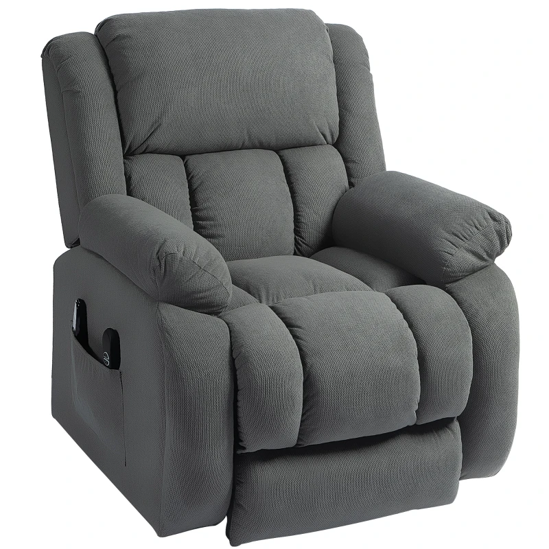 HOMCOM Fauteuil TV avec fonction massage et chauffe, Fauteuil releveur électrique, télécommande, poches latérales, gris