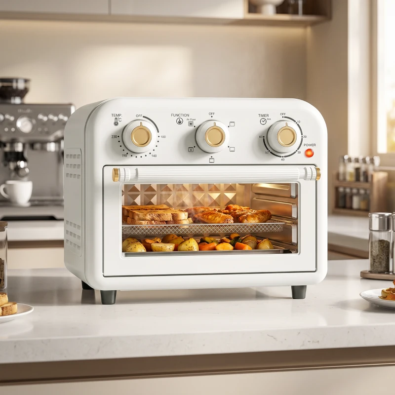 HOMCOM Heißluftfritteuse 12 Liter Mini Backofen mit Umluft, 5 Programmen, Backblech und Frittierkorb, 1200 W, Spülmaschinenfest