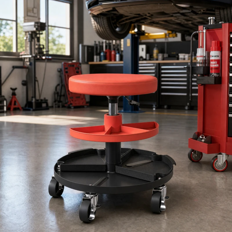HOMCOM Rolling Mechanic Stool, 135kg Capacity Workshop Stool, 360° Swivel Roller Padded Creeper Seat with Wheels, Tool Trays Storage for Garage, Shop, Auto Repair, Yellow