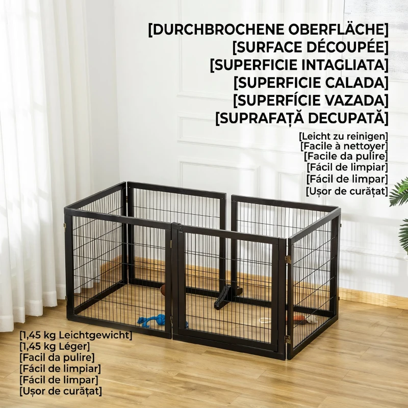 PawHut Poarta pentru câini pliabilă, 432 x 36 x 70 cm Lemn de pin, Negru