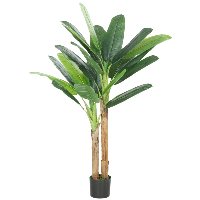HOMCOM Árbol de Plátano Artificial 150 cm Planta Artificial Decorativa con Maceta y  2 Troncos para Hogar Oficina Salón Verde