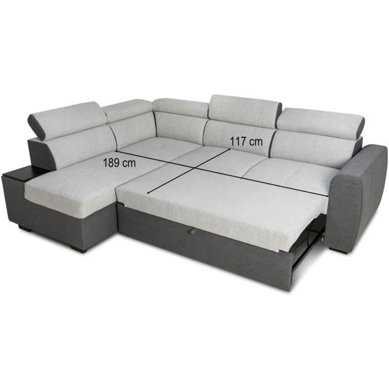 Canapé d'angle convertible réversible - 4/5 places - KELIO - Tissu Anthracite/Gris - 3 tétieres - 245 x 184 x 77/87 cm