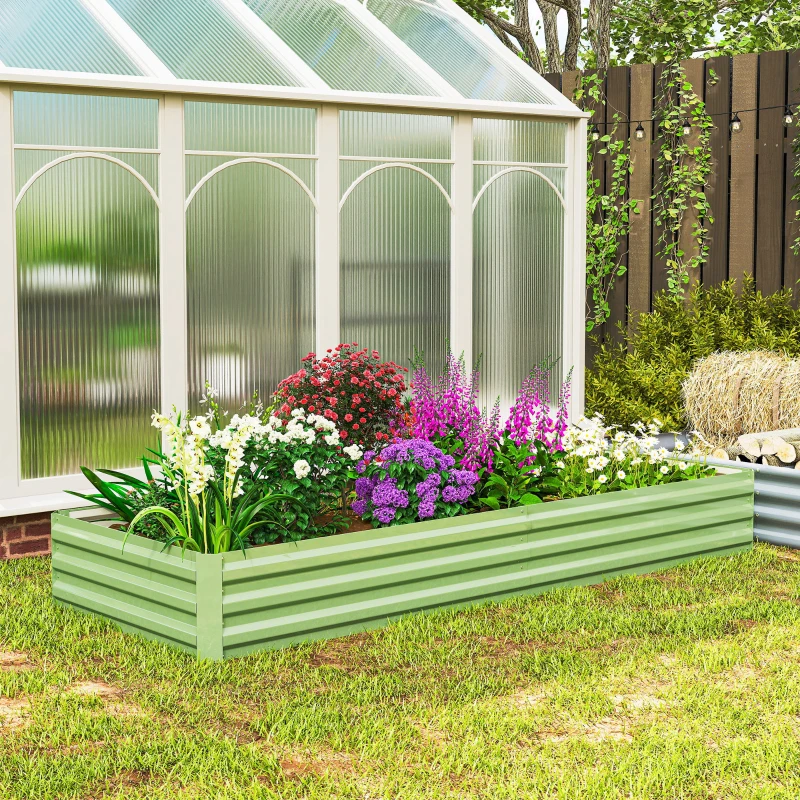 Outsunny Metal Raised Garden Bed Planter Box Outdoor Planters for Growing Flowers, Herbs, Green, Light Green